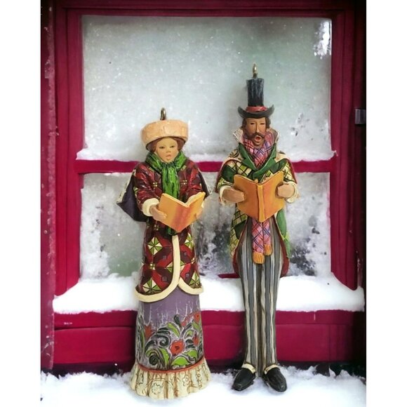 Jim Shore Other - Jim Shore Christmas Carolers Man & Woman Singing Choir Holiday Ornaments Carved